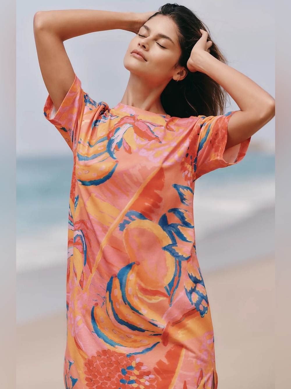 Farm Rio x Anthropologie 100% Cotton T-Shirt Dress | Fruit Brush | S | NWT